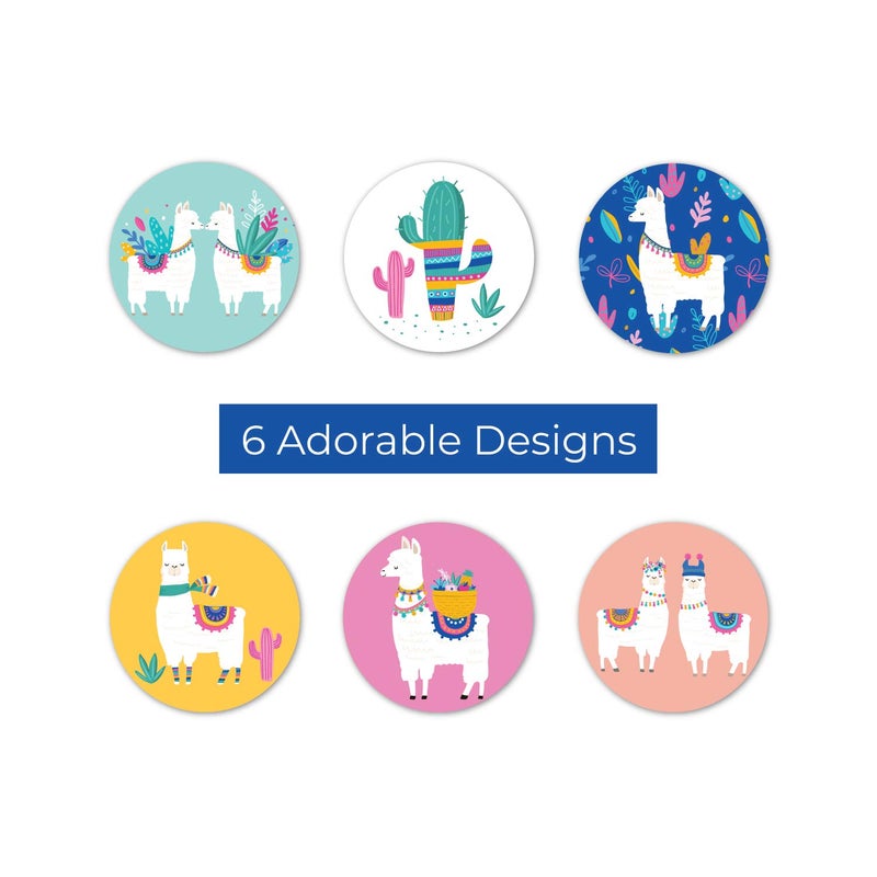 SBlabels Llama Party Stickers / 250 Festive Desert Event Decals / 1.5" Vibrant Animal Round Envelope Seals / 6 Colorful Alpaca Designs/Made in The USA - Image 4